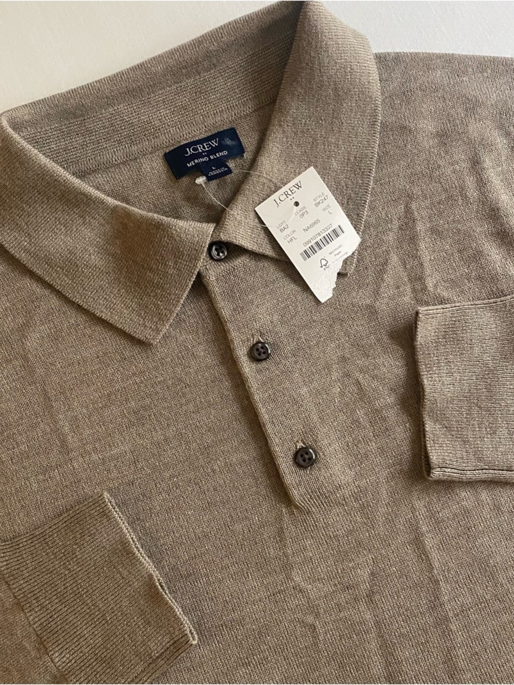 J CREW Merino Wool Blend Sweater Polo Men L SLIM Villa Church Beach Cali Shirt